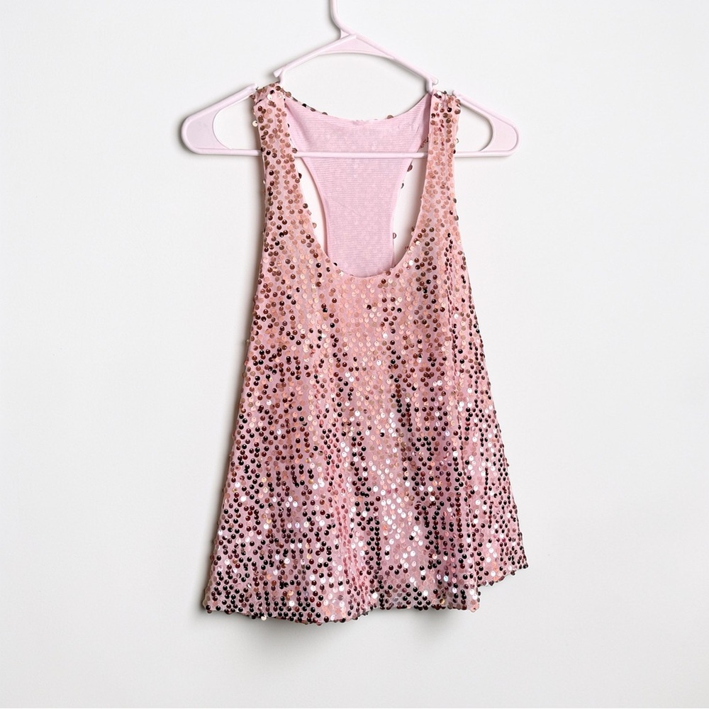 Vintage Y2K Baby Pink Sequin Tank Top - Picture 2 of 4